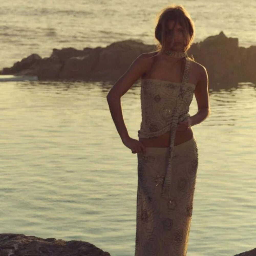 ZARA BEADED TULLE FOULARD TOP - Picture 3 of 12